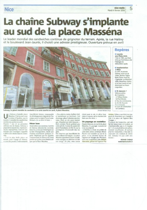 Place Massena - Pax Avenue installe Subway Place Massena - Pax Avenue installe Subway